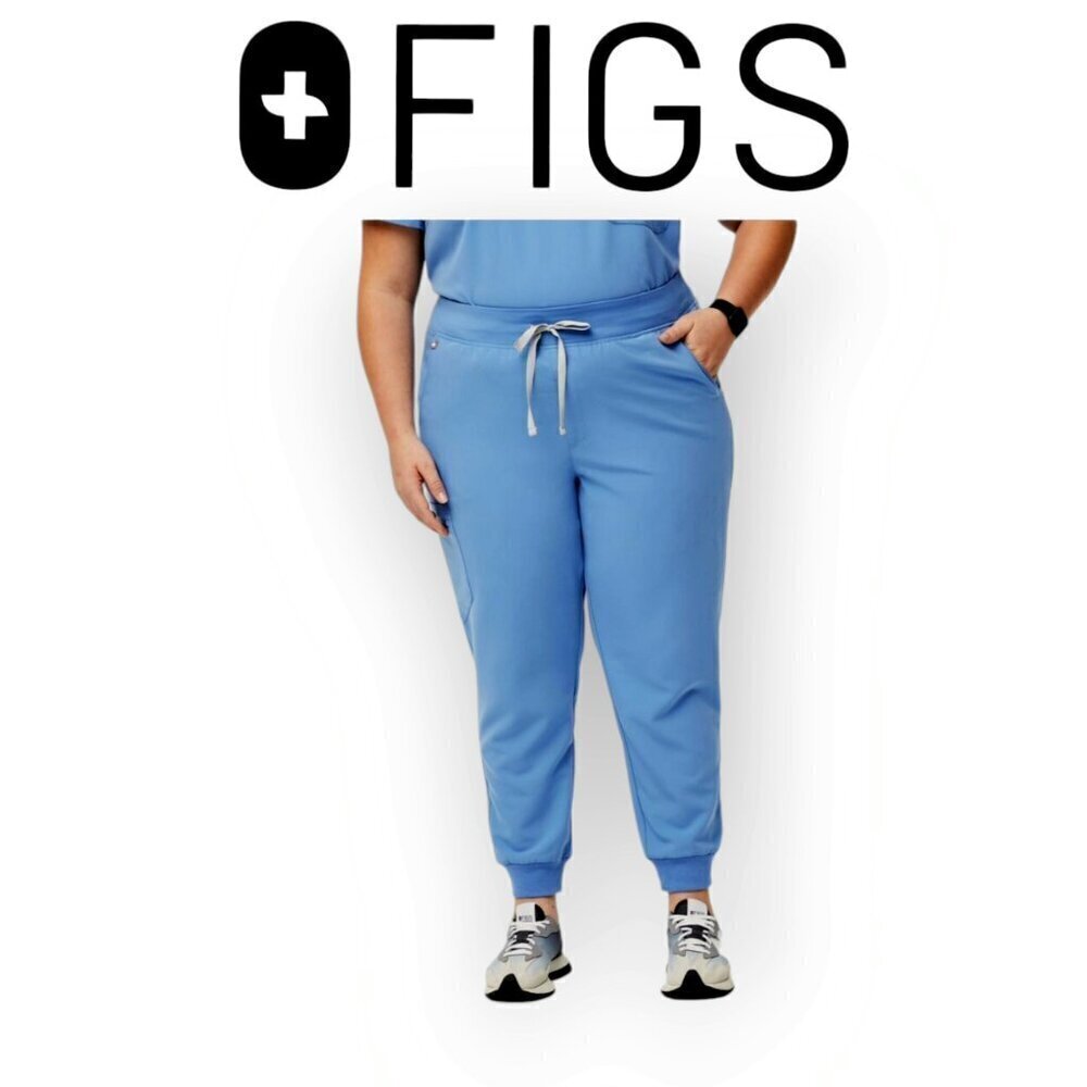 FIGS Zamora High Waist Blue Scrub Jogger Pants Comfy Workwear + Lounge Ready